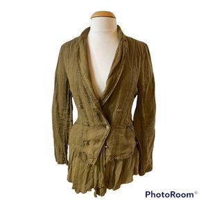 Free People Womens Brown Layered Ruffles Double Breasted Military Jacket Size S